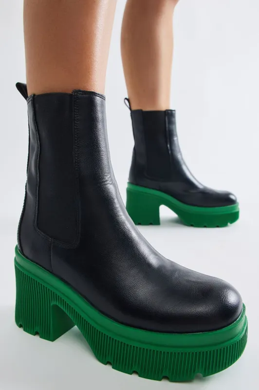 Erika Platform Booties - Black/Green sold by Fashion Nova