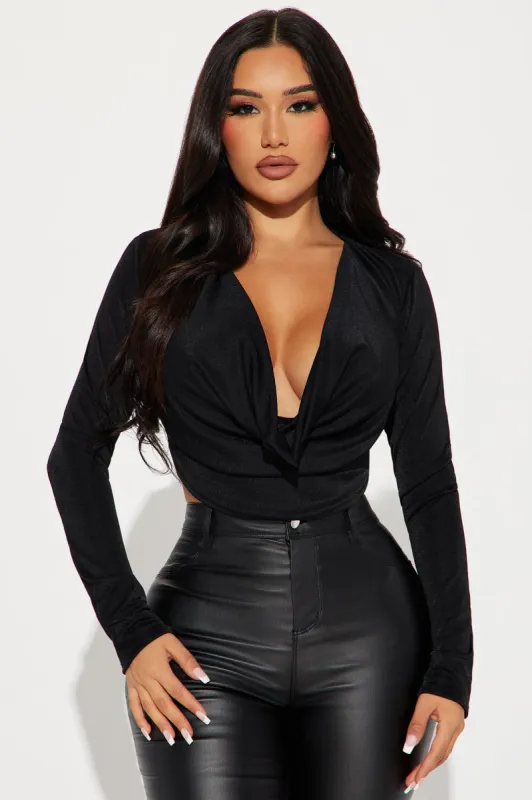 Olivia Cowl Neck Top - Black sold by Fashion Nova