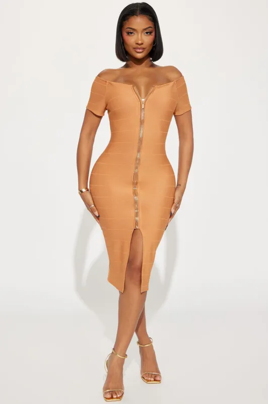 Jada Bandage Midi Dress - Camel sold by Fashion Nova
