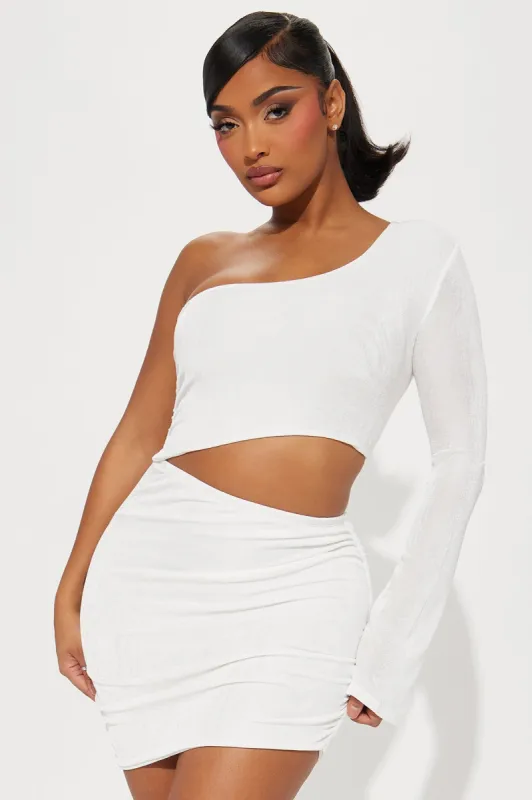 Megan One Shoulder Slinky Mini Dress - White sold by Fashion Nova
