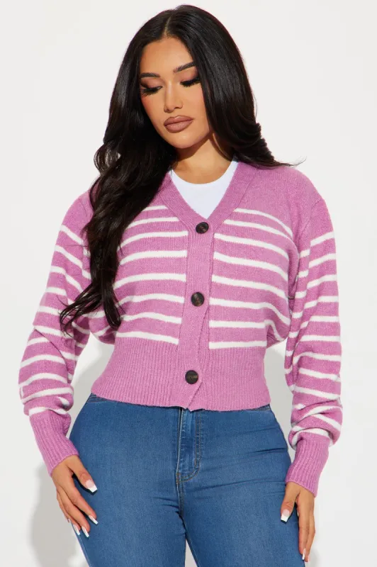 Polly Striped Cardigan - Purple/combo sold by Fashion Nova