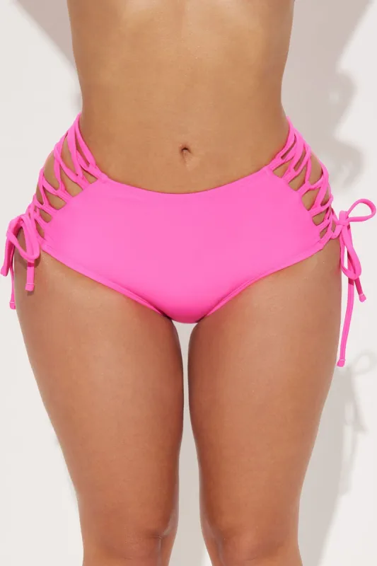 Maui Lace Up Side Bikini Bottom - Hot Pink sold by Fashion Nova