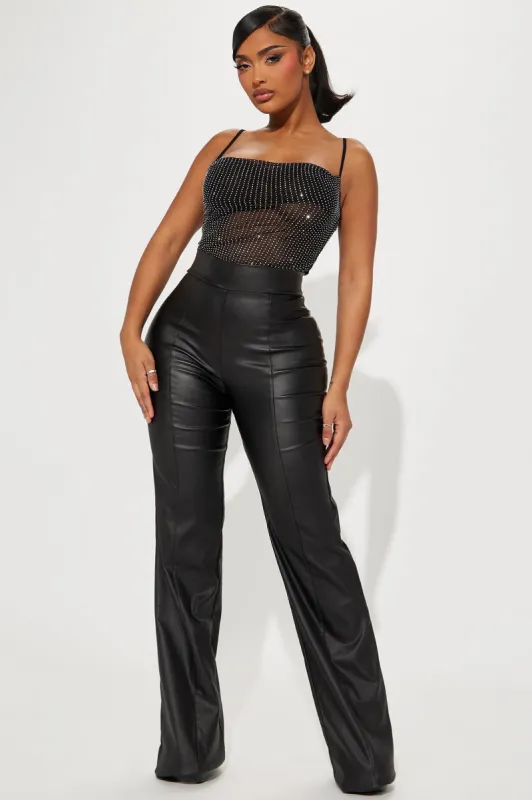 Tall Victoria High Waisted Dress Pants Faux Leather 37 - Black sold by Fashion Nova