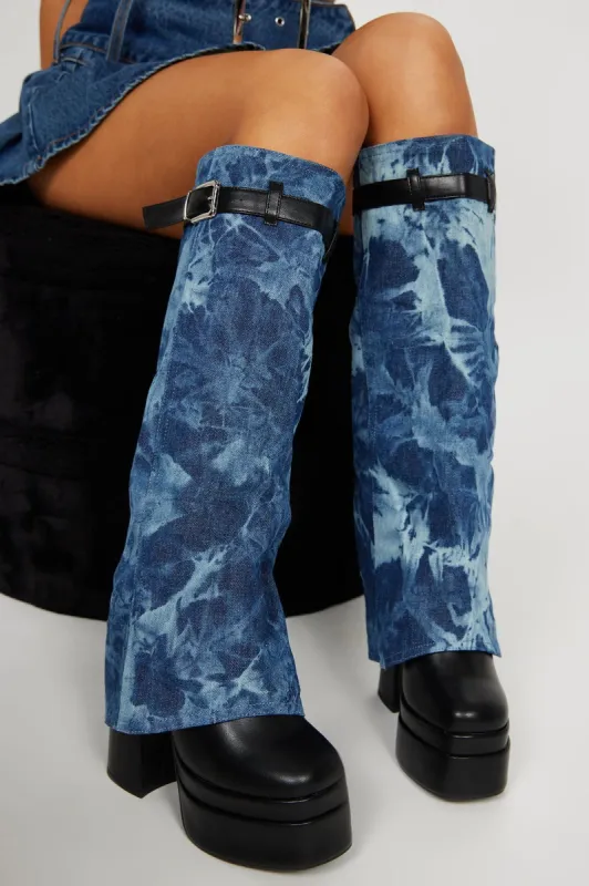 Avella Heeled Boots - Blue Wash sold by Fashion Nova