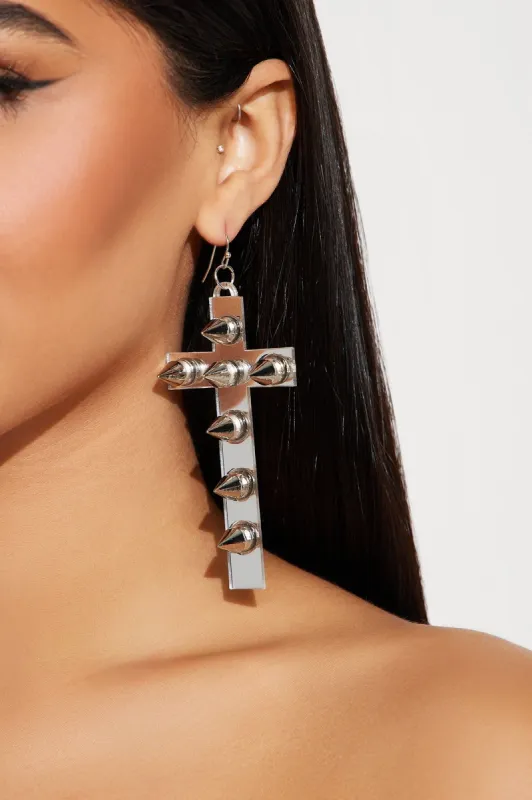 Chic Cross Drop Earrings - Silver sold by Fashion Nova