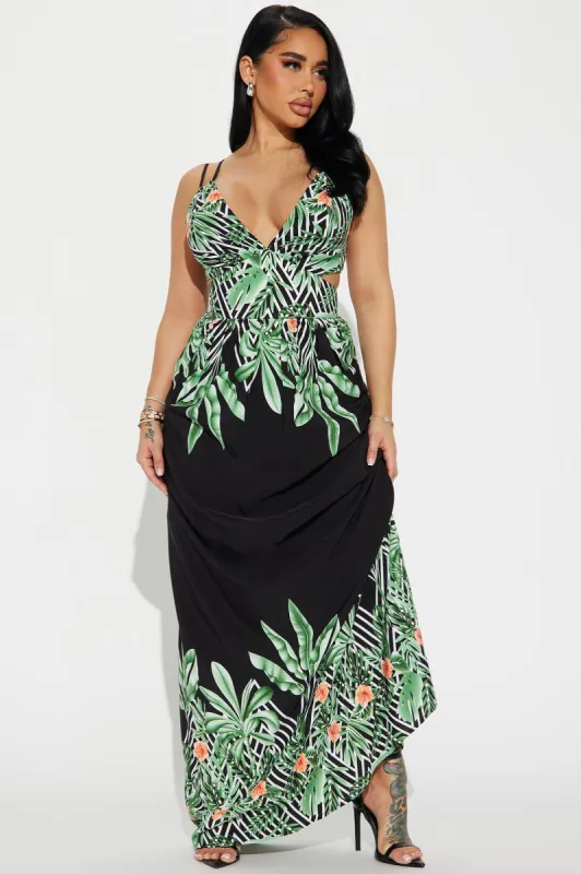 Tropic Time Maxi Dress - Black/combo sold by Fashion Nova