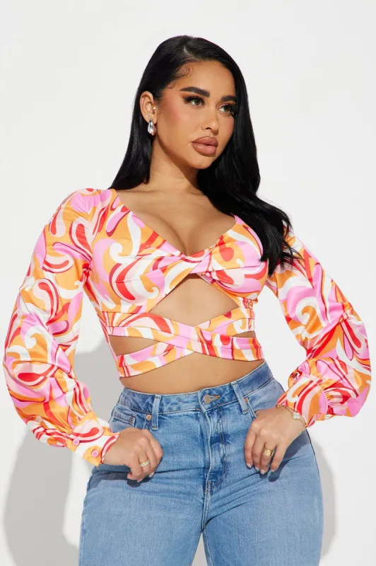 Carefree Living Satin Blouse Top - Pink/combo sold by Fashion Nova