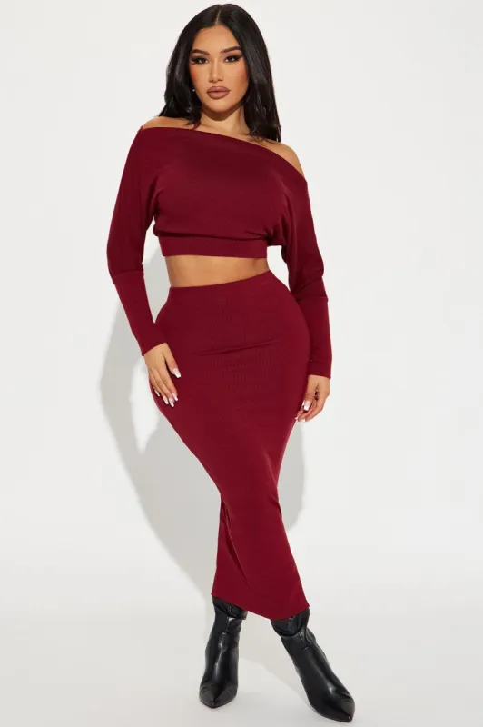 Camilla Sweater Skirt Set - Burgundy sold by Fashion Nova