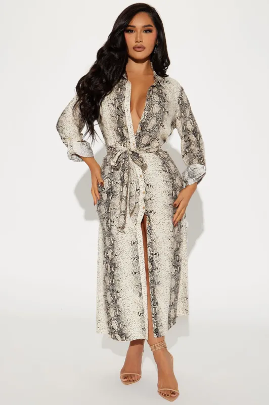 Jolene Midi Shirt Dress - Cream/combo sold by Fashion Nova