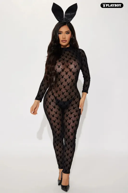Playboy Peep Show Bunny 2 Piece Costume Set - Black sold by Fashion Nova