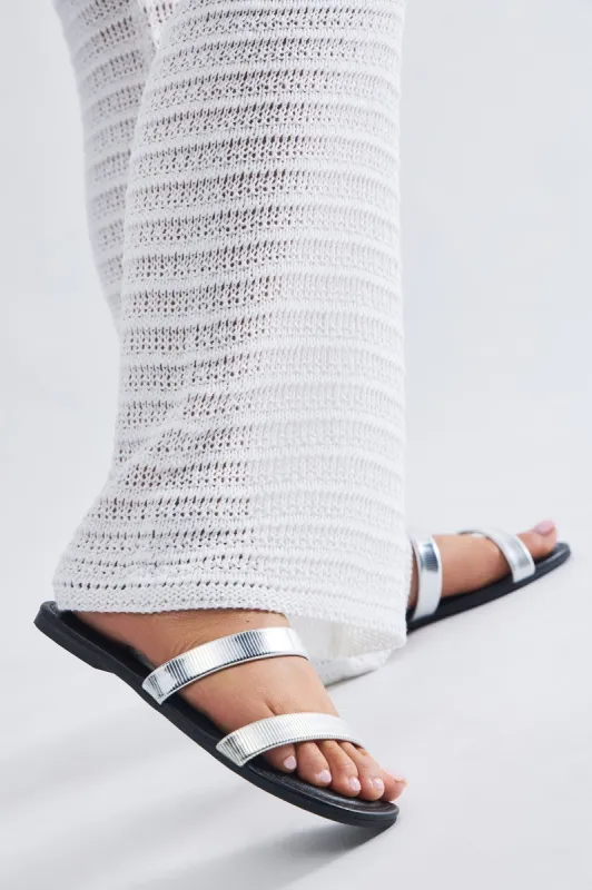 Straight Forward Flat Sandals - Silver sold by Fashion Nova