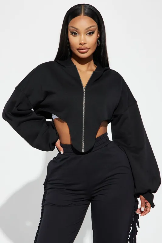 Short And Sweet French Terry Lounge Hoodie - Black made by Fashion Nova