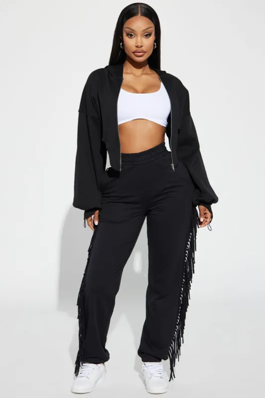 Addison Fringe French Terry Lounge Jogger - Black made by Fashion Nova