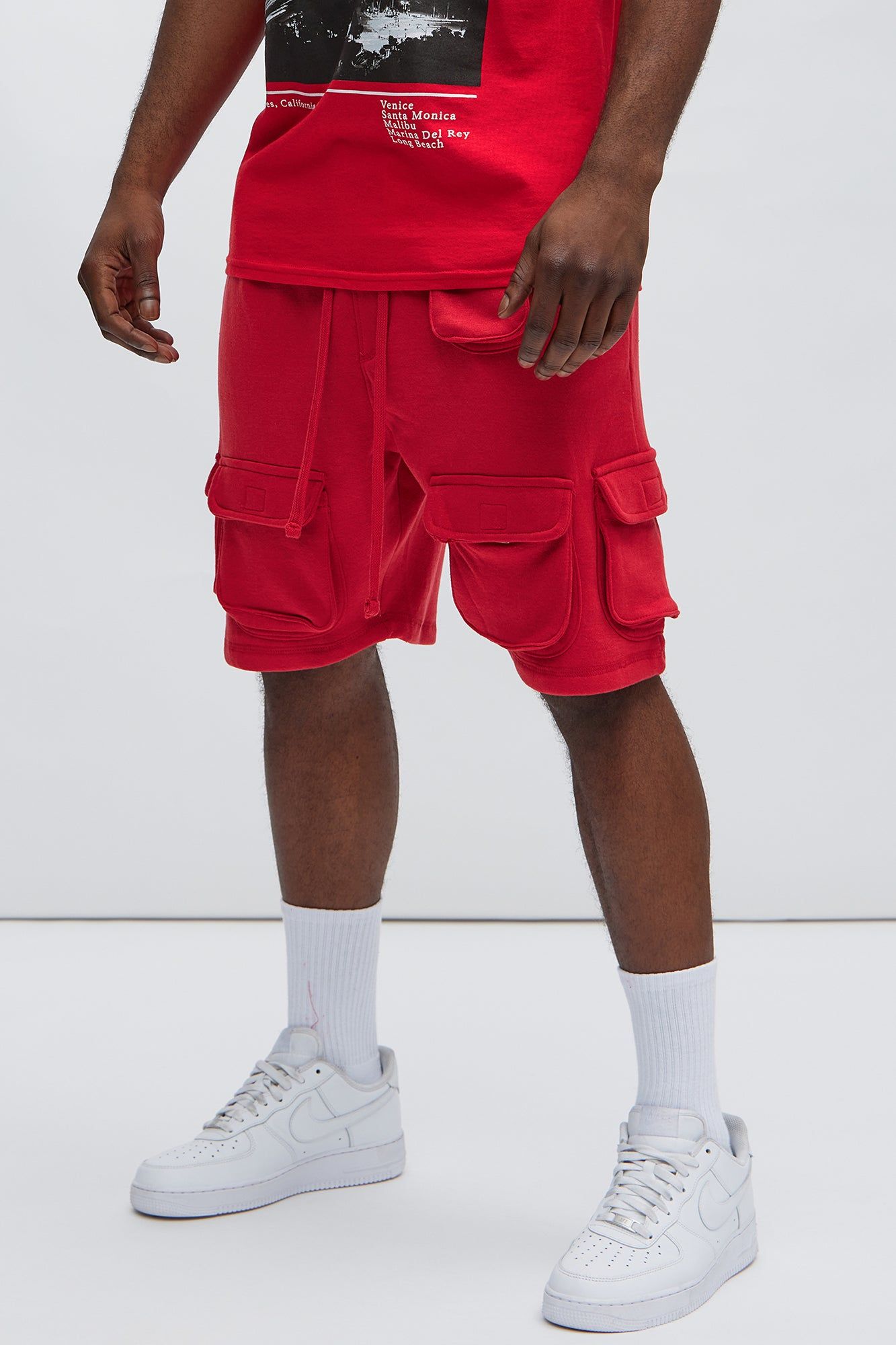 The Reason Cargo Sweatshort - Red sold by Fashion Nova