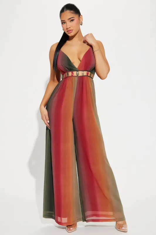 Sun is Shining Ombre Jumpsuit - Green/combo sold by Fashion Nova