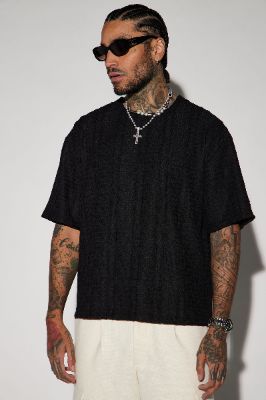 Samuel Textured Boxy Short Sleeve Tee - Black sold by Fashion Nova