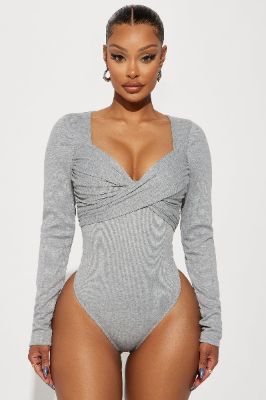 Don't Wait Up Bodysuit - Heather Grey sold by Fashion Nova
