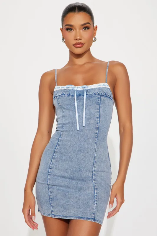 Pixie Denim Micro Mini Dress - Light Wash sold by Fashion Nova