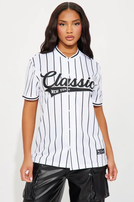 Classic New York Jersey Top - White/Black sold by Fashion Nova