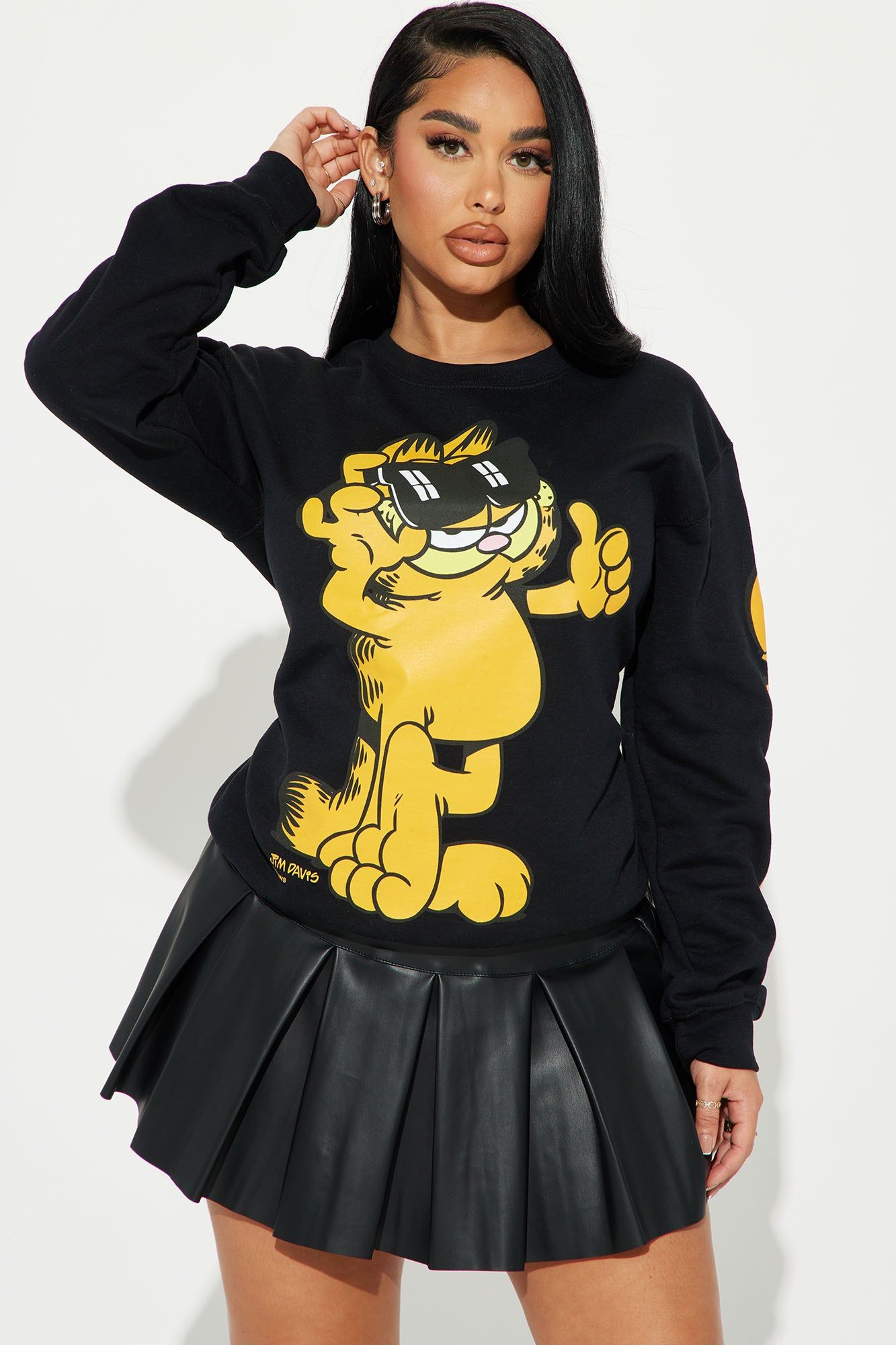Garfield Crew Neck Sweatshirt - Black sold by Fashion Nova