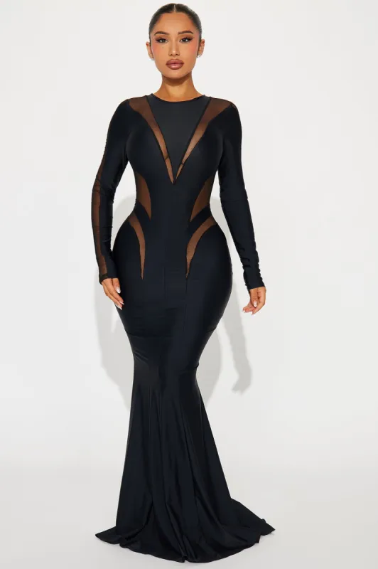 Chelsea Mesh Cut Out Maxi Dress - Black sold by Fashion Nova