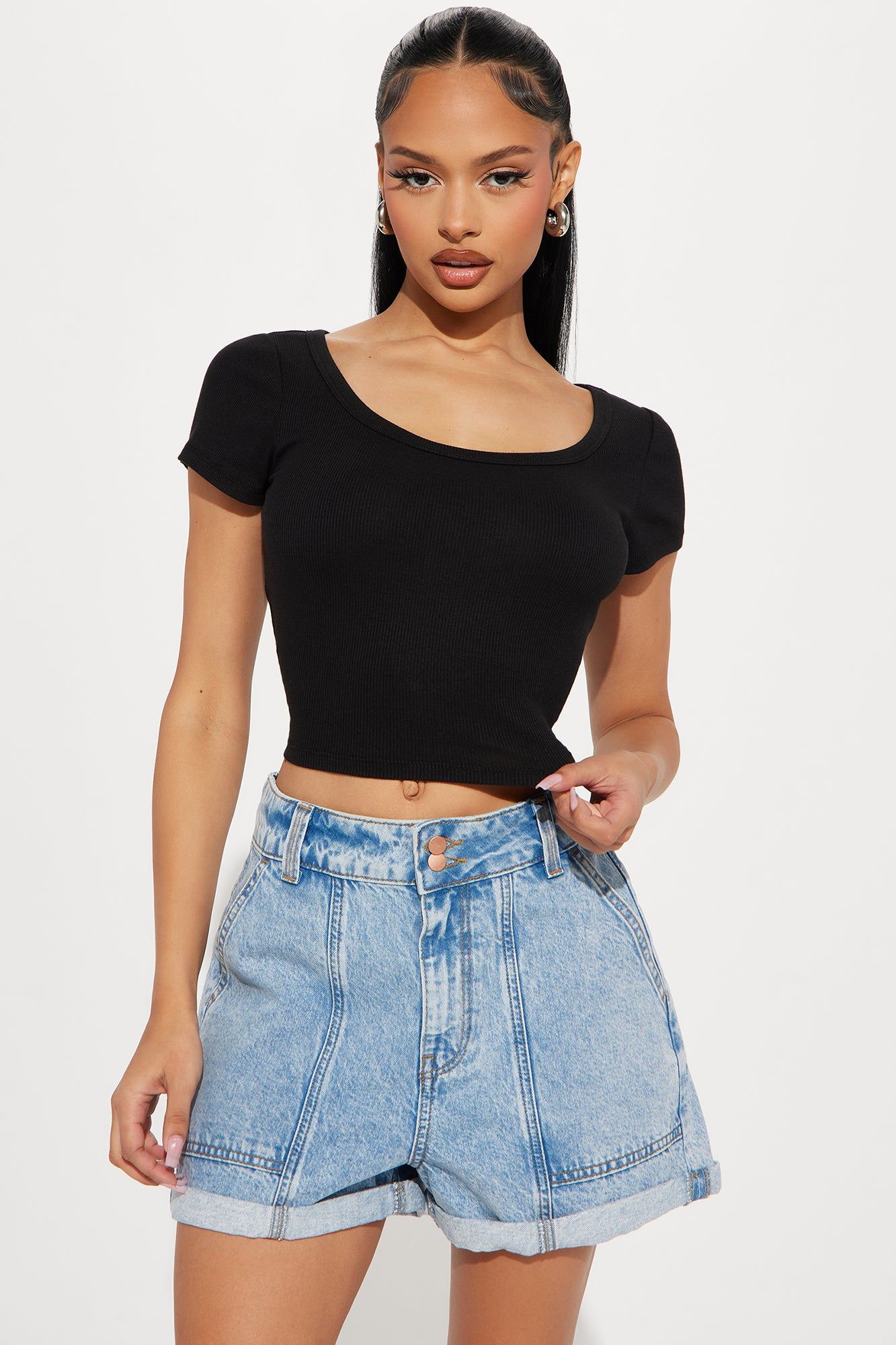 Amelia Scoop Neck Top - Black sold by Fashion Nova