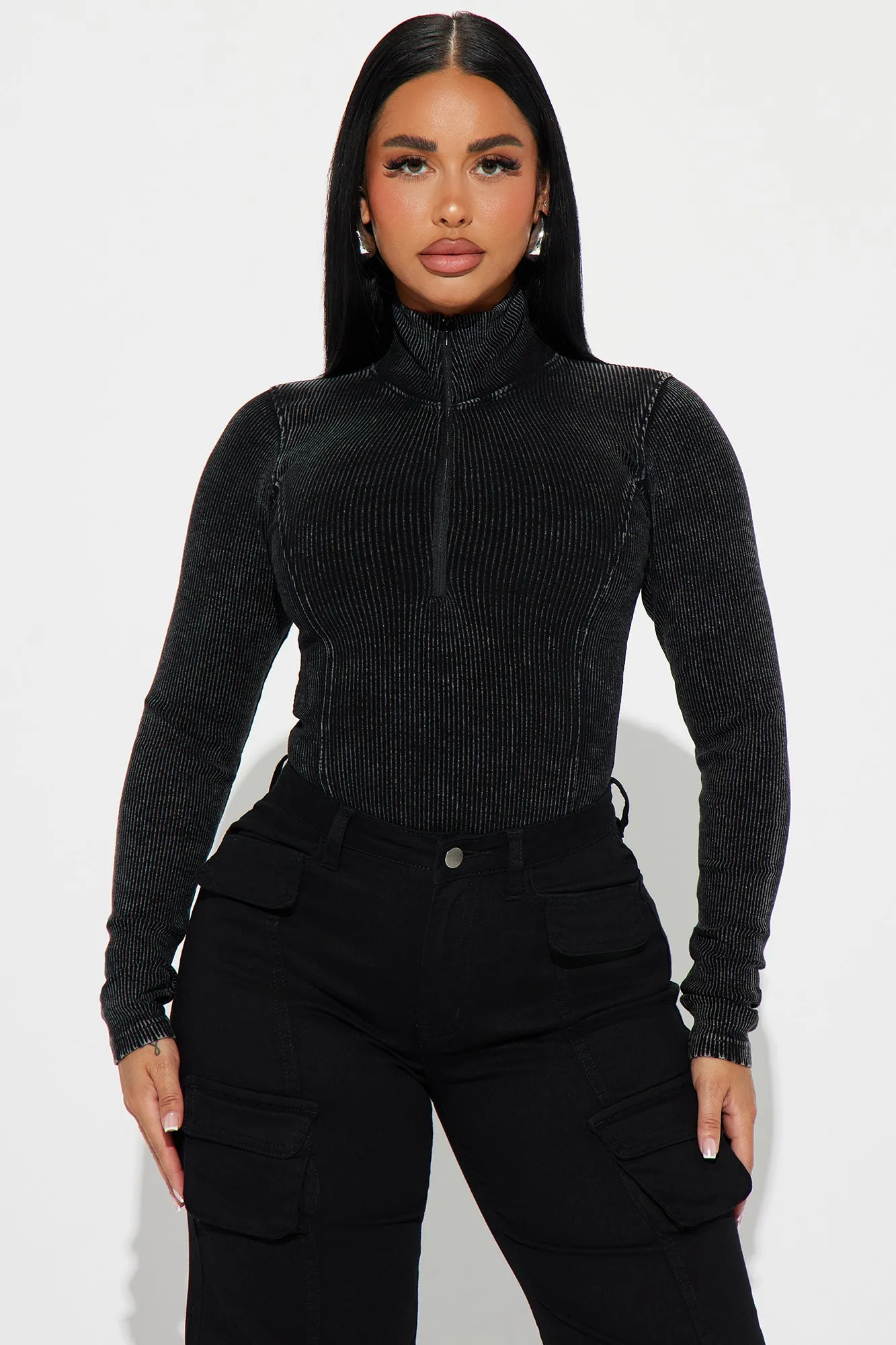 Came Out To Play Ribbed Bodysuit - Black Wash sold by Fashion Nova product image thumbnail 3