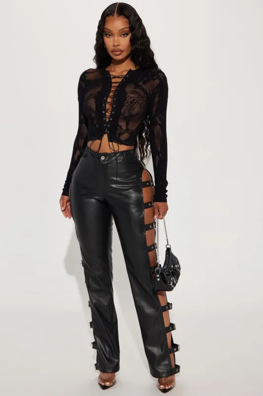 Kneesa Faux Leather Cut Out Pant - Black sold by Fashion Nova