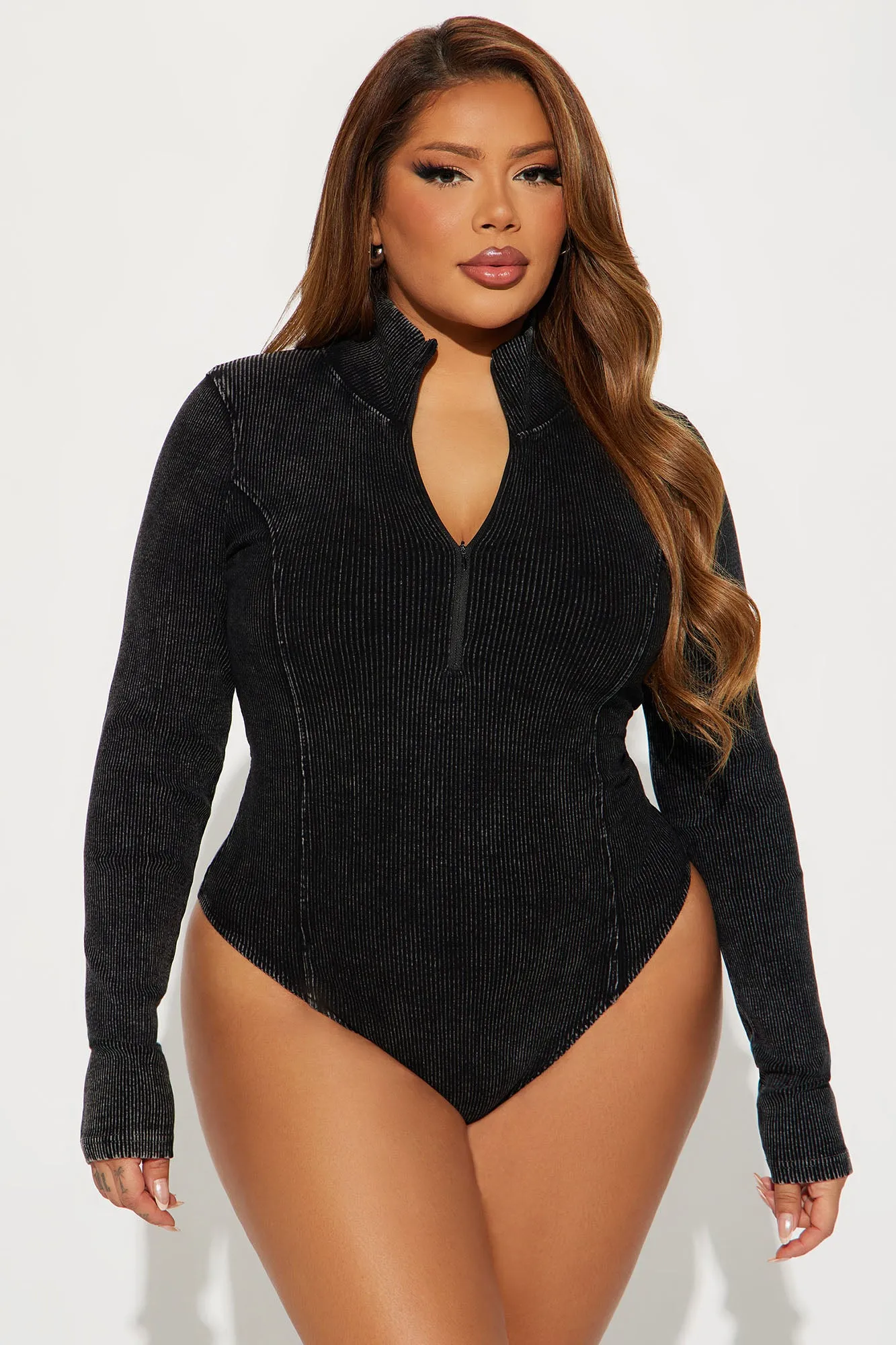Came Out To Play Ribbed Bodysuit - Black Wash sold by Fashion Nova product image thumbnail 5