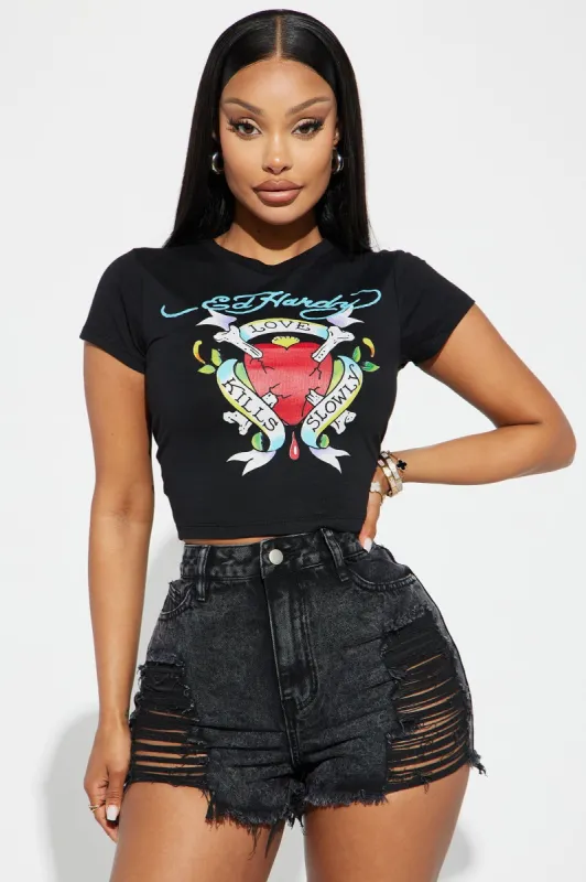 Love Kills Ed Hardy Crop Top - Black sold by Fashion Nova