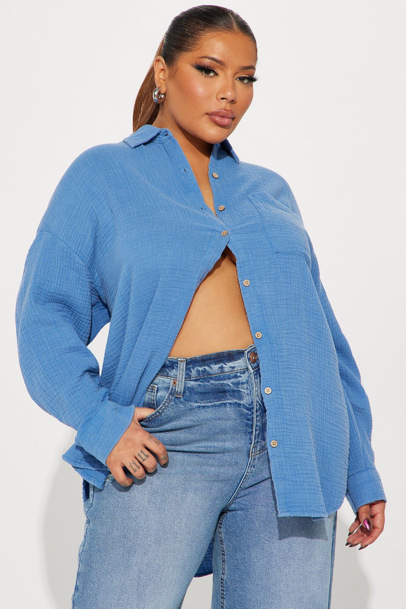 We The Walk Washed Shirt - Blue sold by Fashion Nova product image thumbnail 4