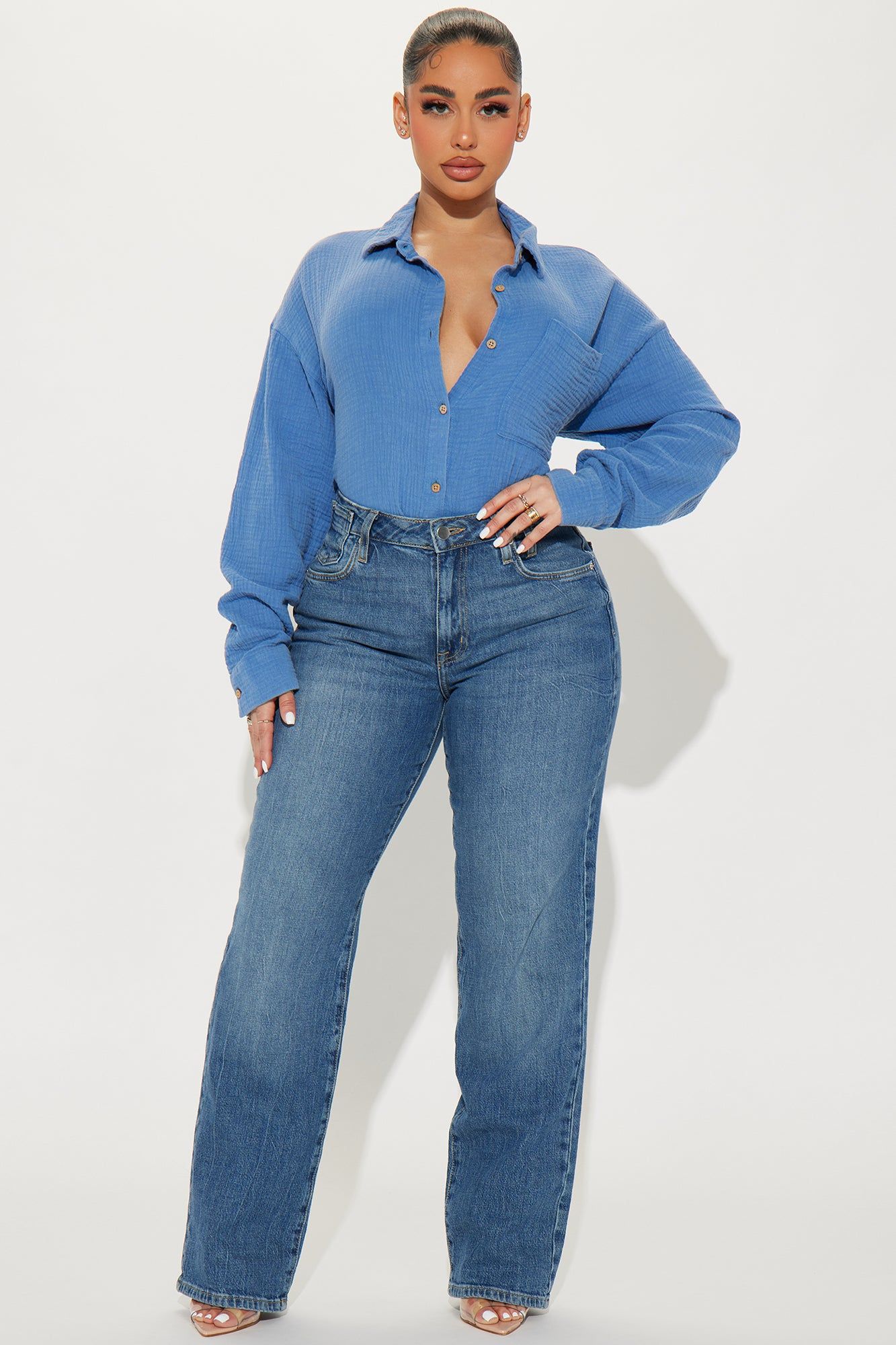 We The Walk Washed Shirt - Blue sold by Fashion Nova product image thumbnail 2