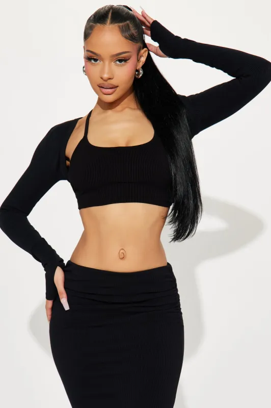Odessa Snatched Long Sleeve Shrug - Black sold by Fashion Nova