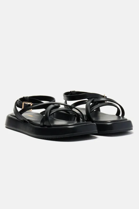 Chill Side Flat Sandals - Black sold by Fashion Nova