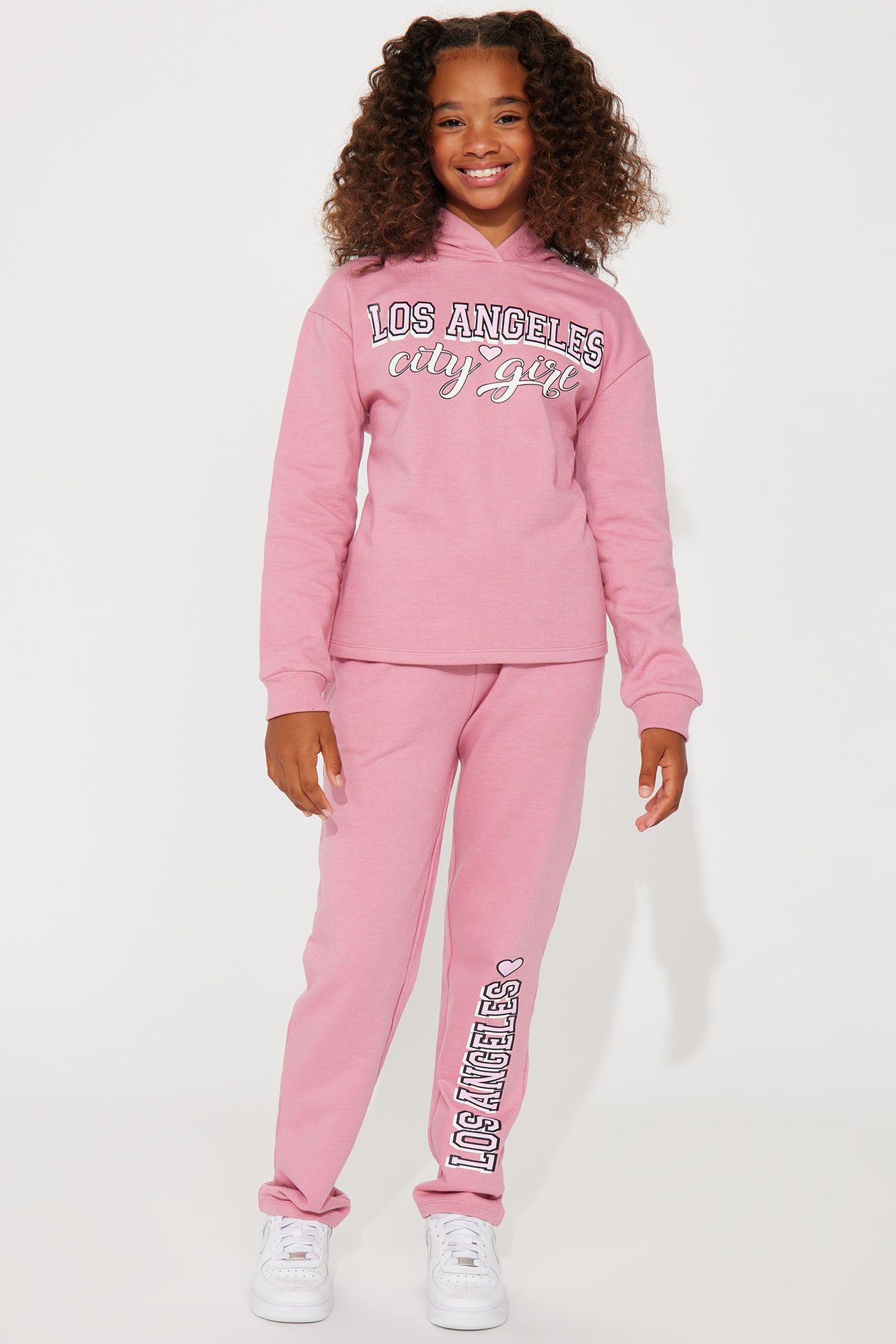 Mini LA City Girl Fleece Jogger Set - Mauve sold by Fashion Nova