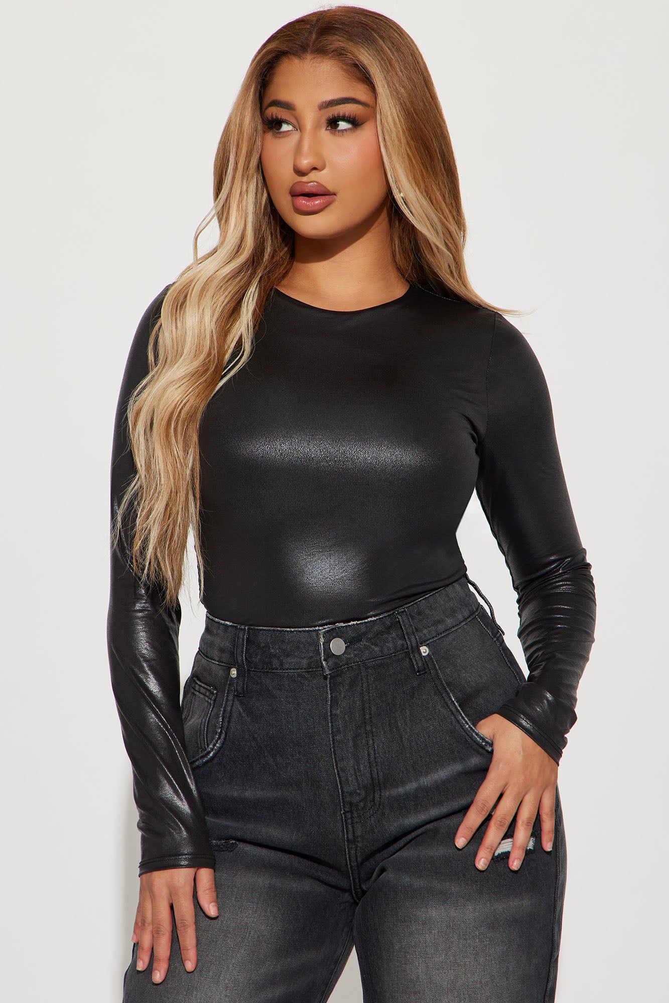 Midnight Moon Faux Leather Top - Black sold by Fashion Nova
