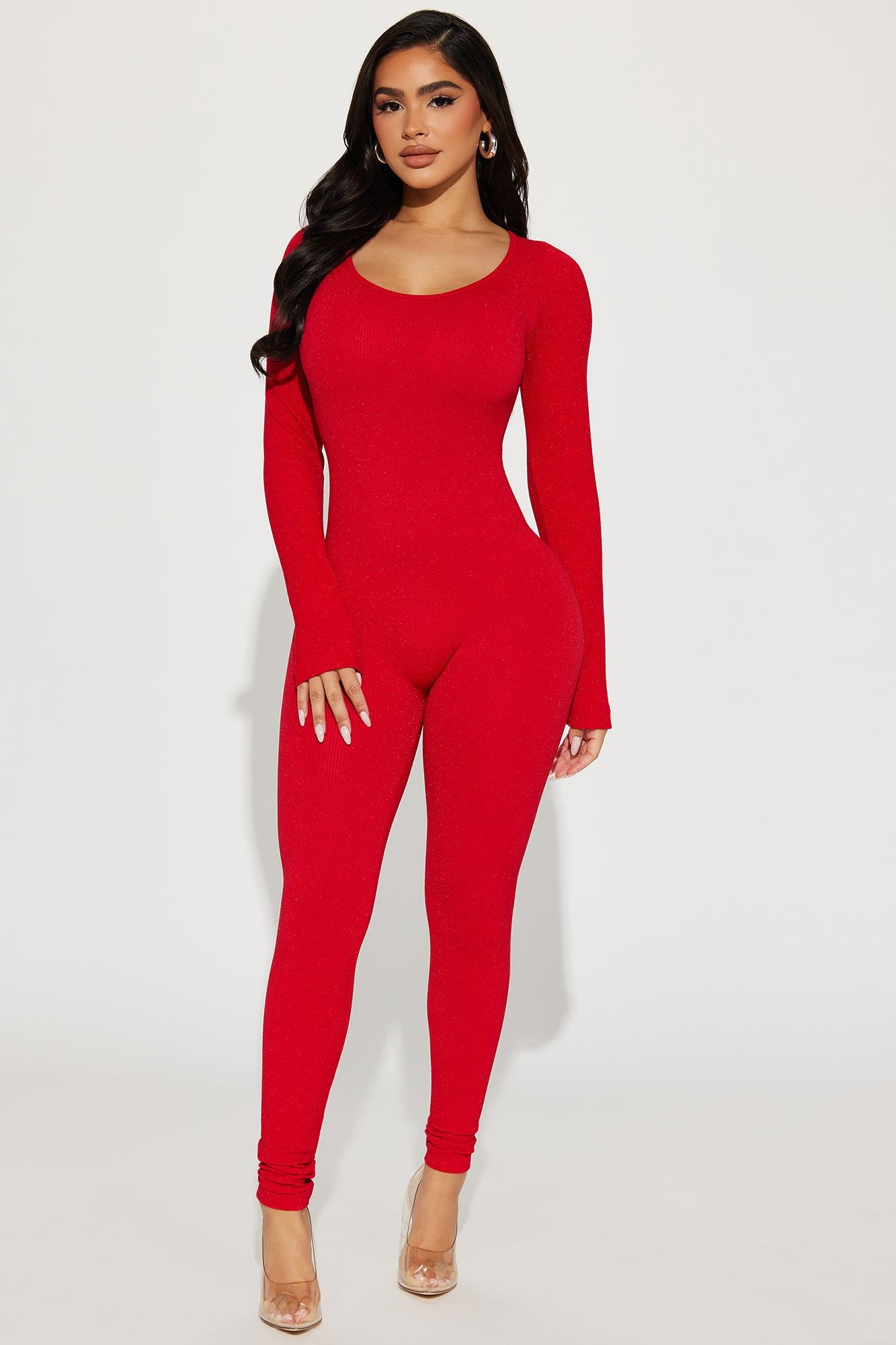 Dominique Metallic Seamless Jumpsuit - Red sold by Fashion Nova