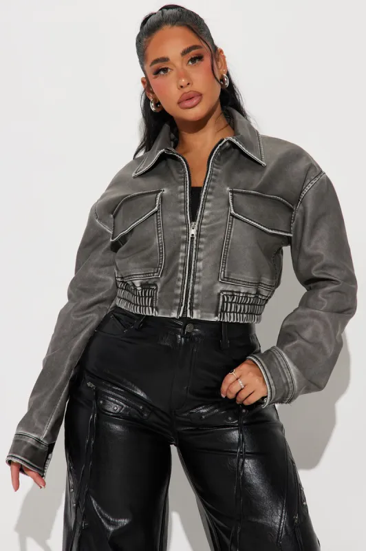 Major League Washed Faux Leather Jacket - Black sold by Fashion Nova