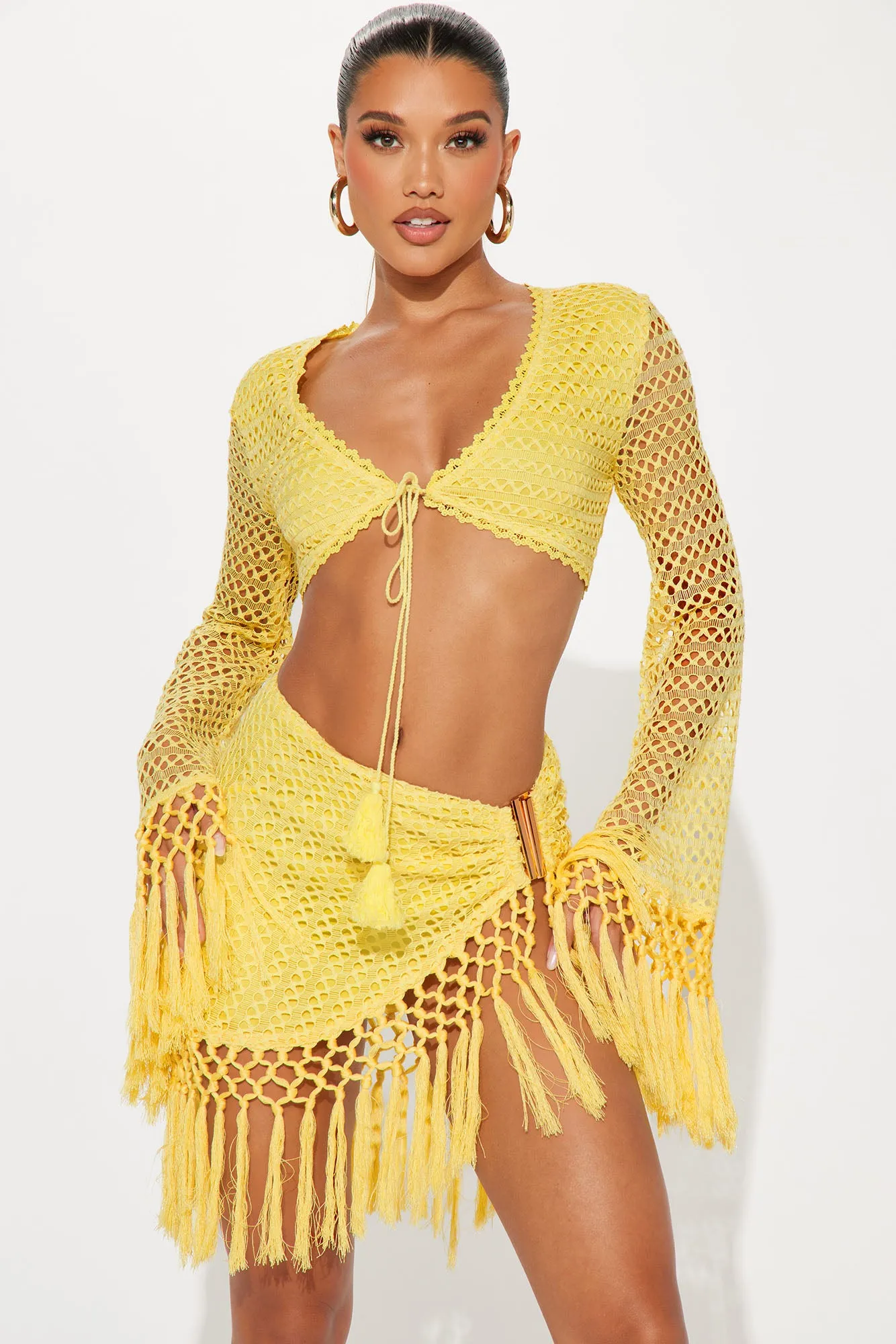 Don't Be Jealous Crochet Skirt Set - Yellow sold by Fashion Nova