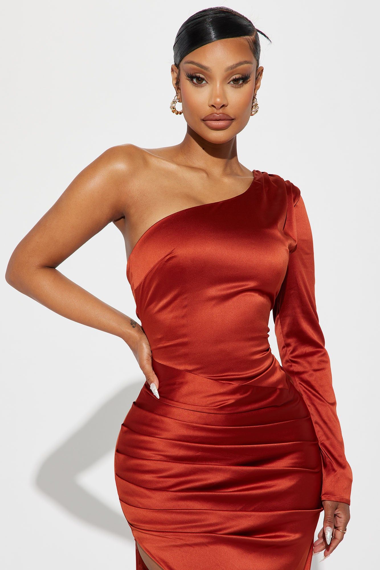 Adriana Satin Gown - Rust sold by Fashion Nova product image thumbnail 2