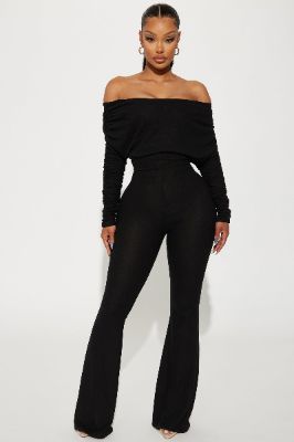 Yasmine Off Shoulder Sweater Jumpsuit - Black sold by Fashion Nova