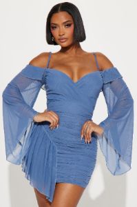 Aubree Mesh Mini Dress - Slate Blue sold by Fashion Nova