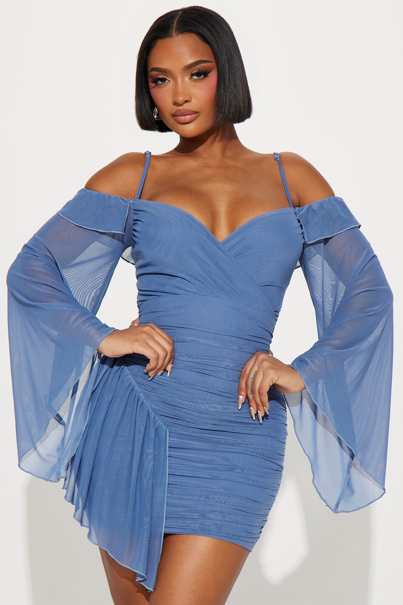 Aubree Mesh Mini Dress - Slate Blue sold by Fashion Nova