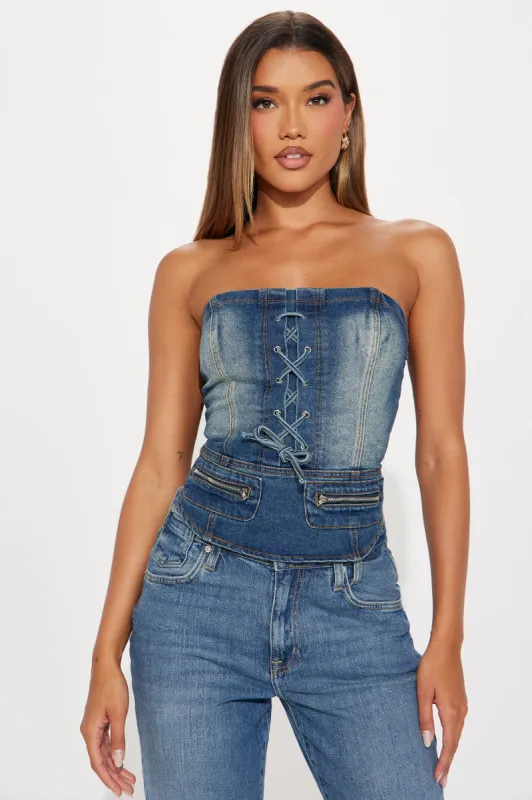 Up All Night Washed Denim Top - Medium Wash sold by Fashion Nova