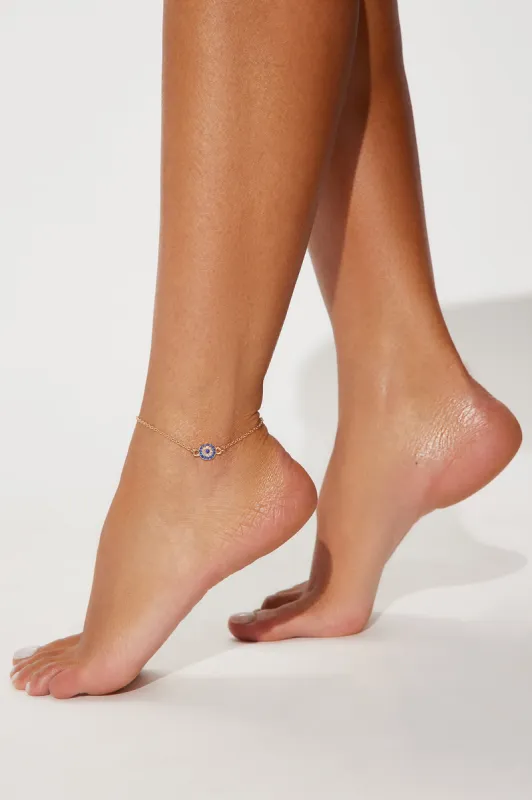 Dainty Evil Eye Anklet - Gold/Blue sold by Fashion Nova
