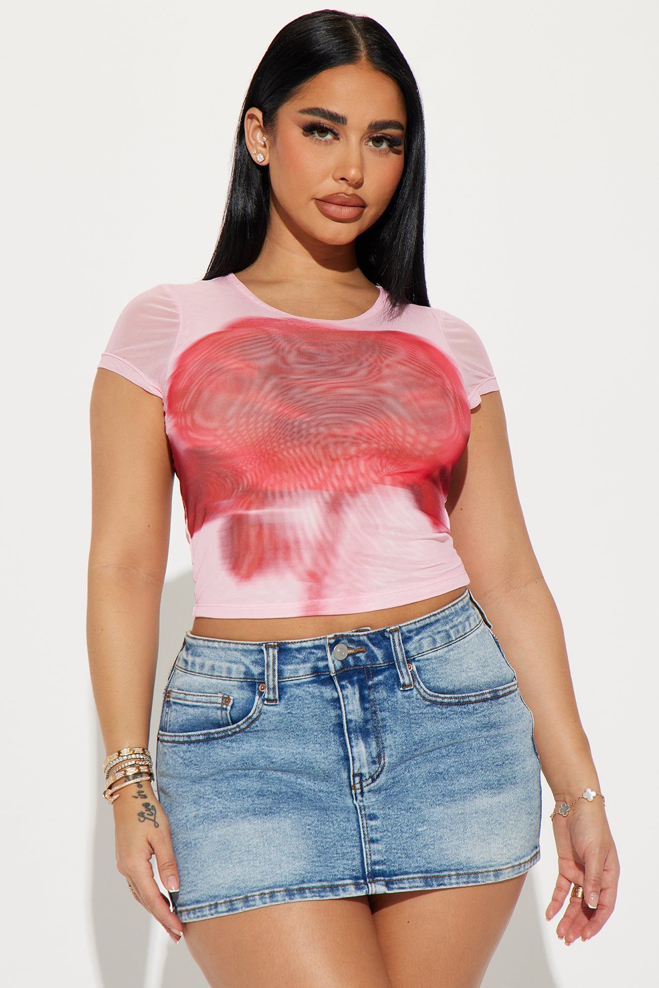 Rosalia Mesh Top - Red/combo sold by Fashion Nova