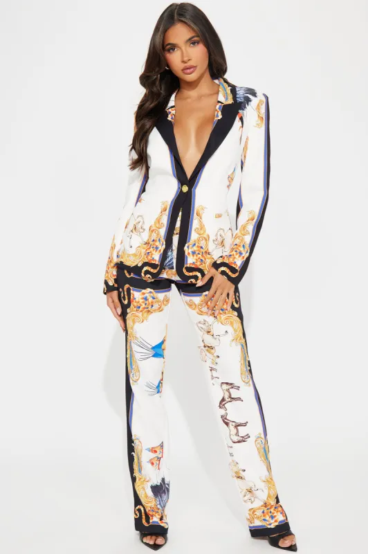 Royal Night Satin Pant Set - Ivory/combo sold by Fashion Nova