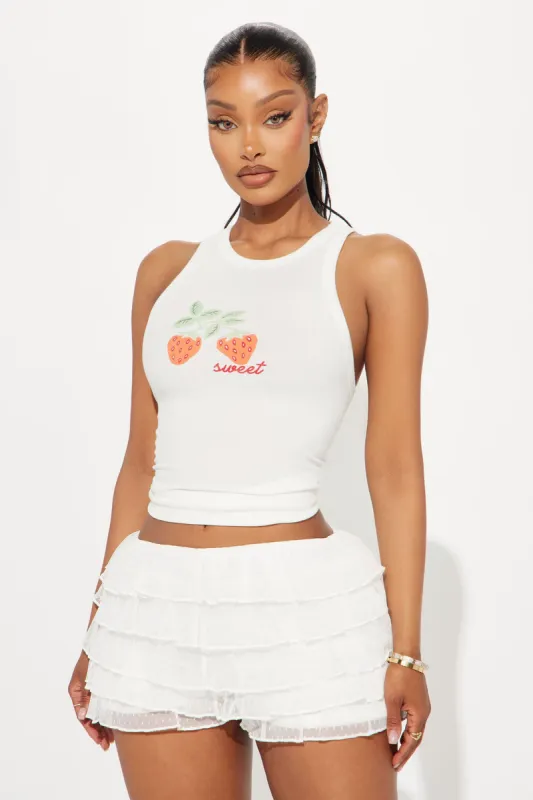 Berry Sweet Ribbed Tank Top - White sold by Fashion Nova