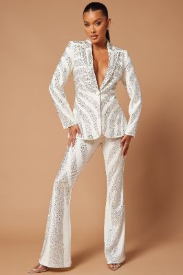 Karina Embellished Blazer Set - White/Silver sold by Fashion Nova