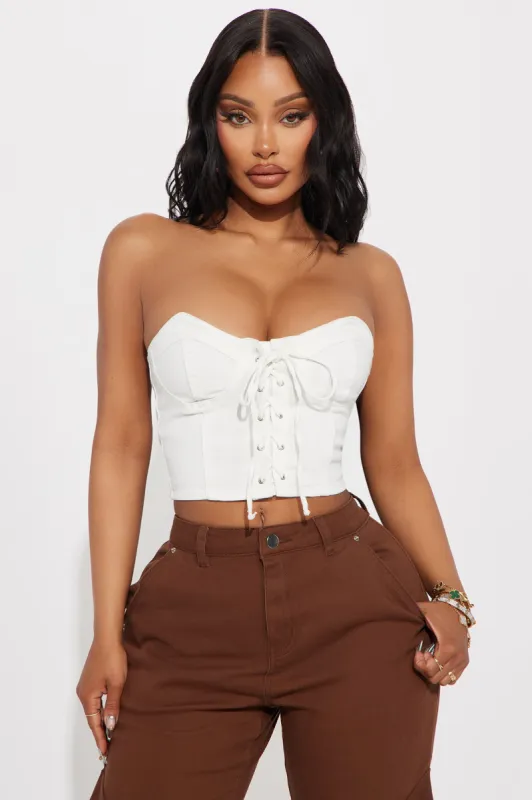 Lucky You Denim Top - White sold by Fashion Nova